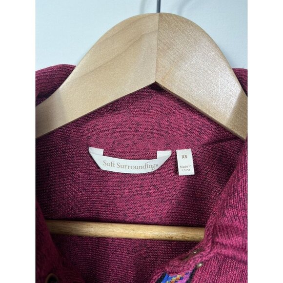 Soft Surroundings Willow Shirt Jacket XS Red Maroon Snap Shacket Aztec Southwest - Picture 6 of 10